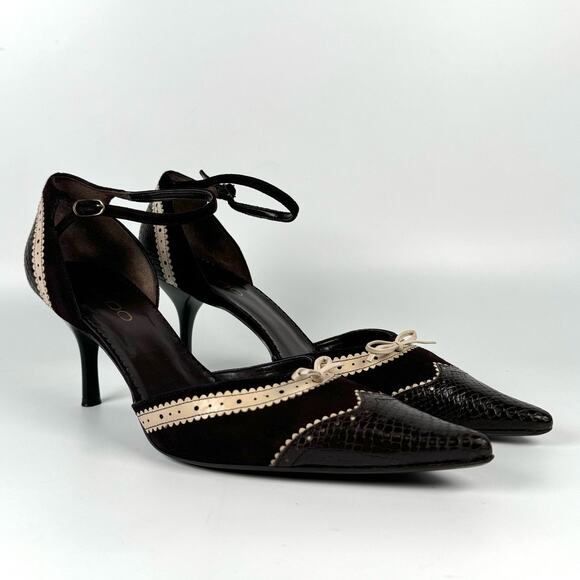 Aldo Women’s Heels Brown Chocolate Couture Ankle Strap Bows Size 40 US 9 - Picture 1 of 8